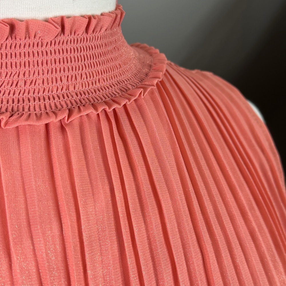 Nanette Lepore Iridescent Coral Pleated  Smocked Keyhole Close Cocktail Dress 8 - Picture 12 of 12
